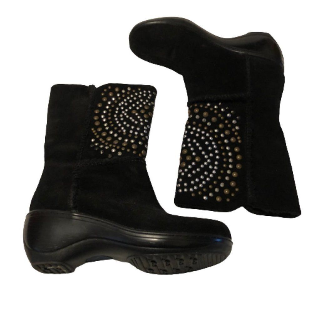 Softwalk Boots - Size 6.5N Black Suede Leather Stud Embellished Faux Shearling